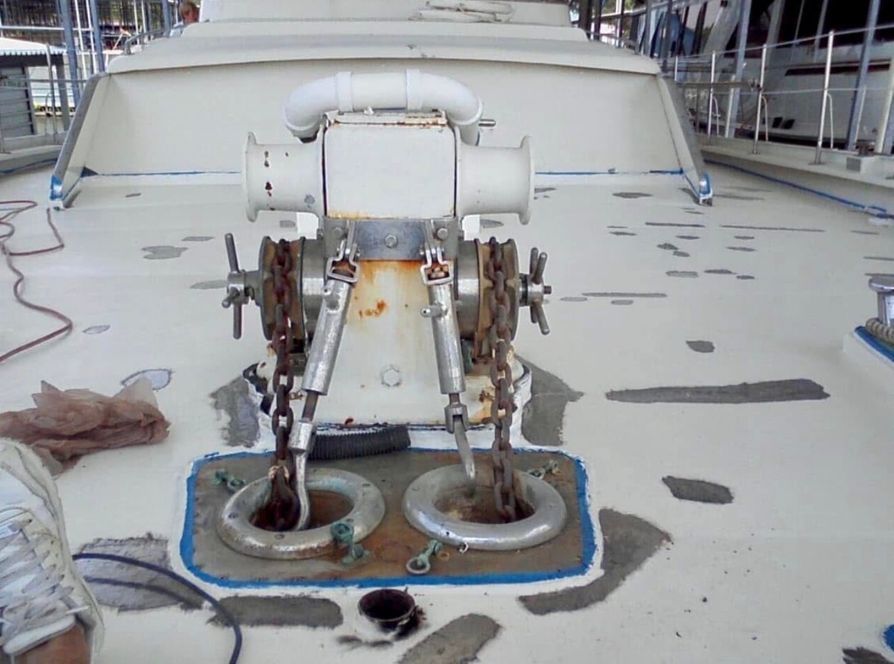 Corrosion repair detail on 82ft Benetti yacht
